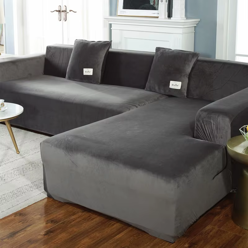 Housse de canapé en velours pour salon, élastique et épaisse, pour canapé d'angle en forme de L, 1/2