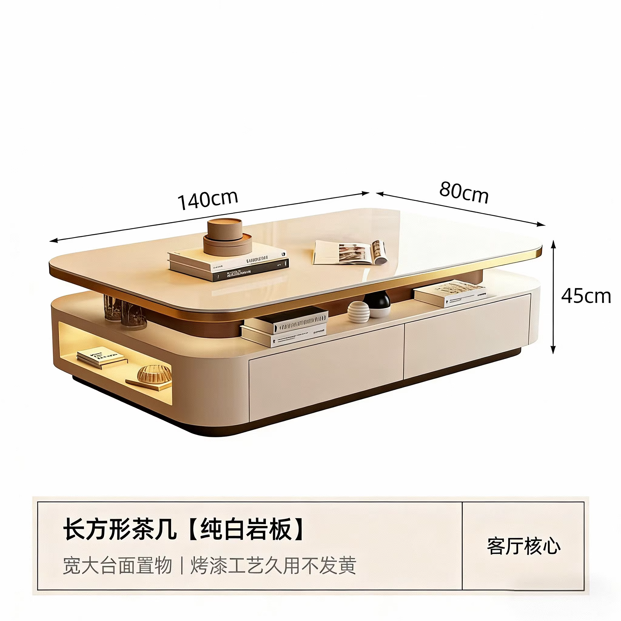 Table basse de style italien avec tiroirs de rangement, luxe, pour salon, chambre, table centrale, m