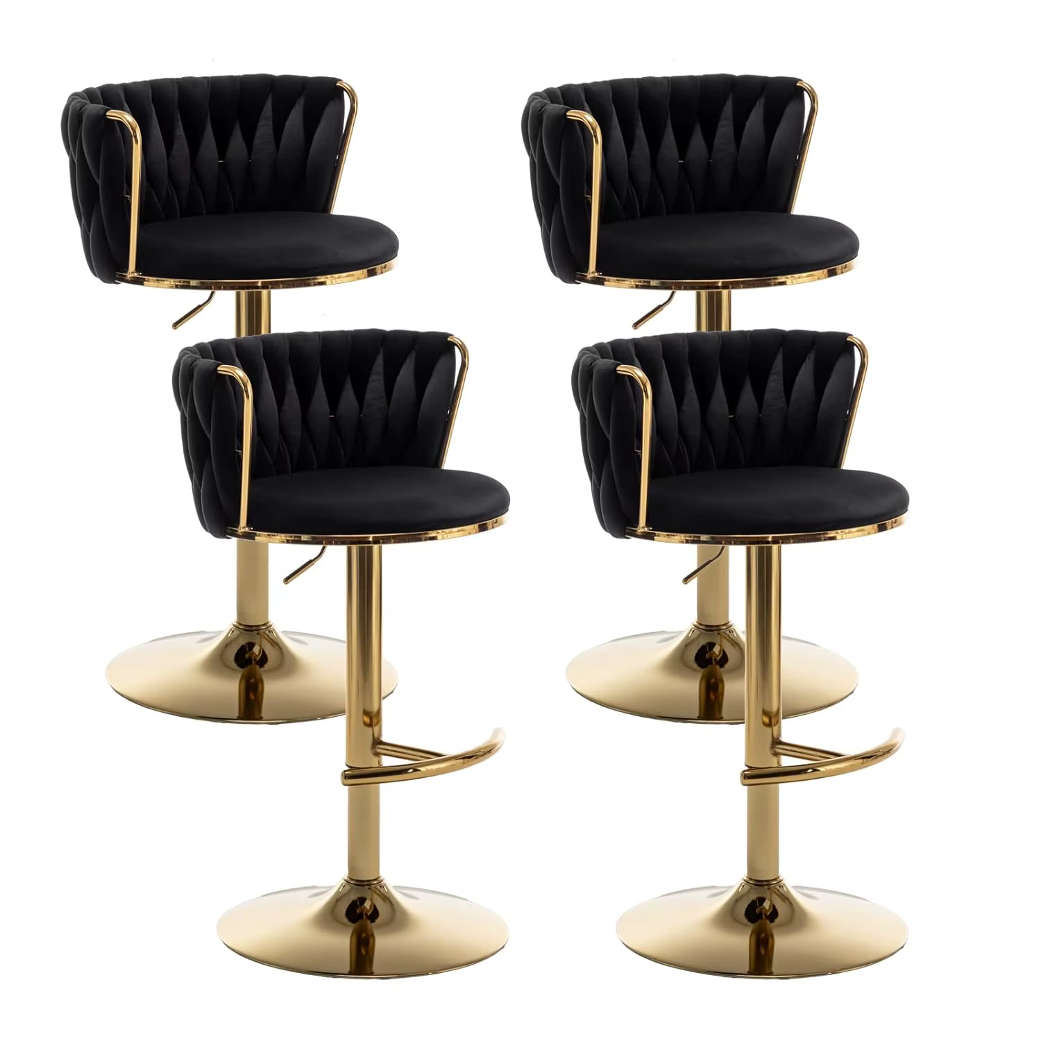 Ensemble de 4 tabourets de bar en velours doré, tabourets de bar pivotants à hauteur de comptoir ave
