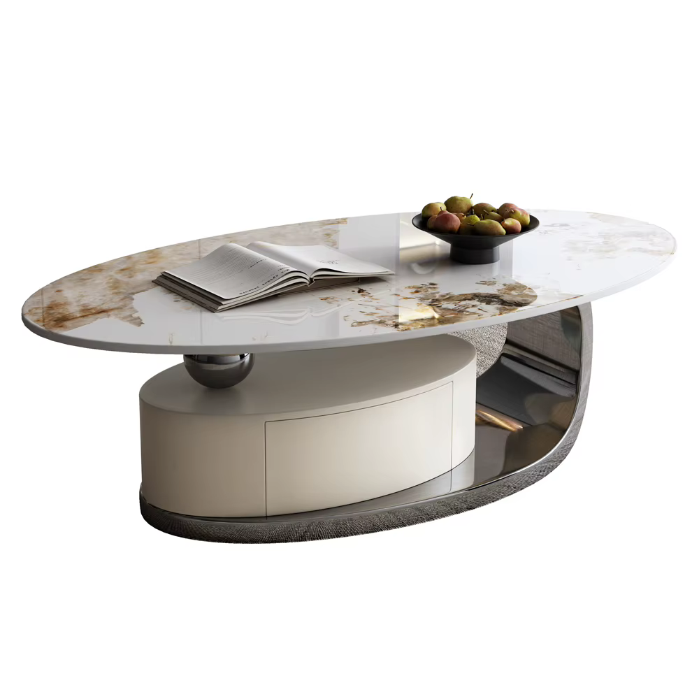 Table de canapé ovale de luxe de Style américain moderne de qualité supérieure avec plateau en marbr