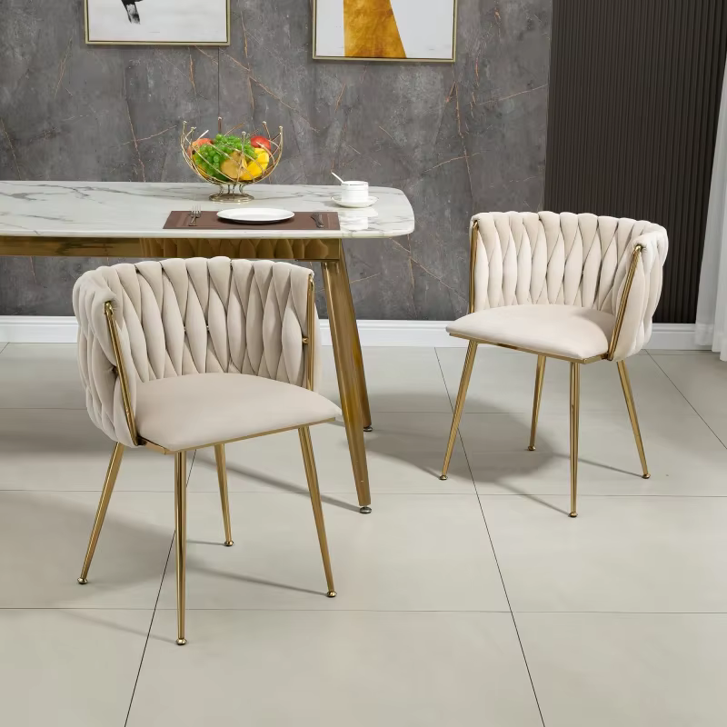 Ensemble de chaises de salle à manger en velours de luxe moderne avec pieds en métal doré, design él