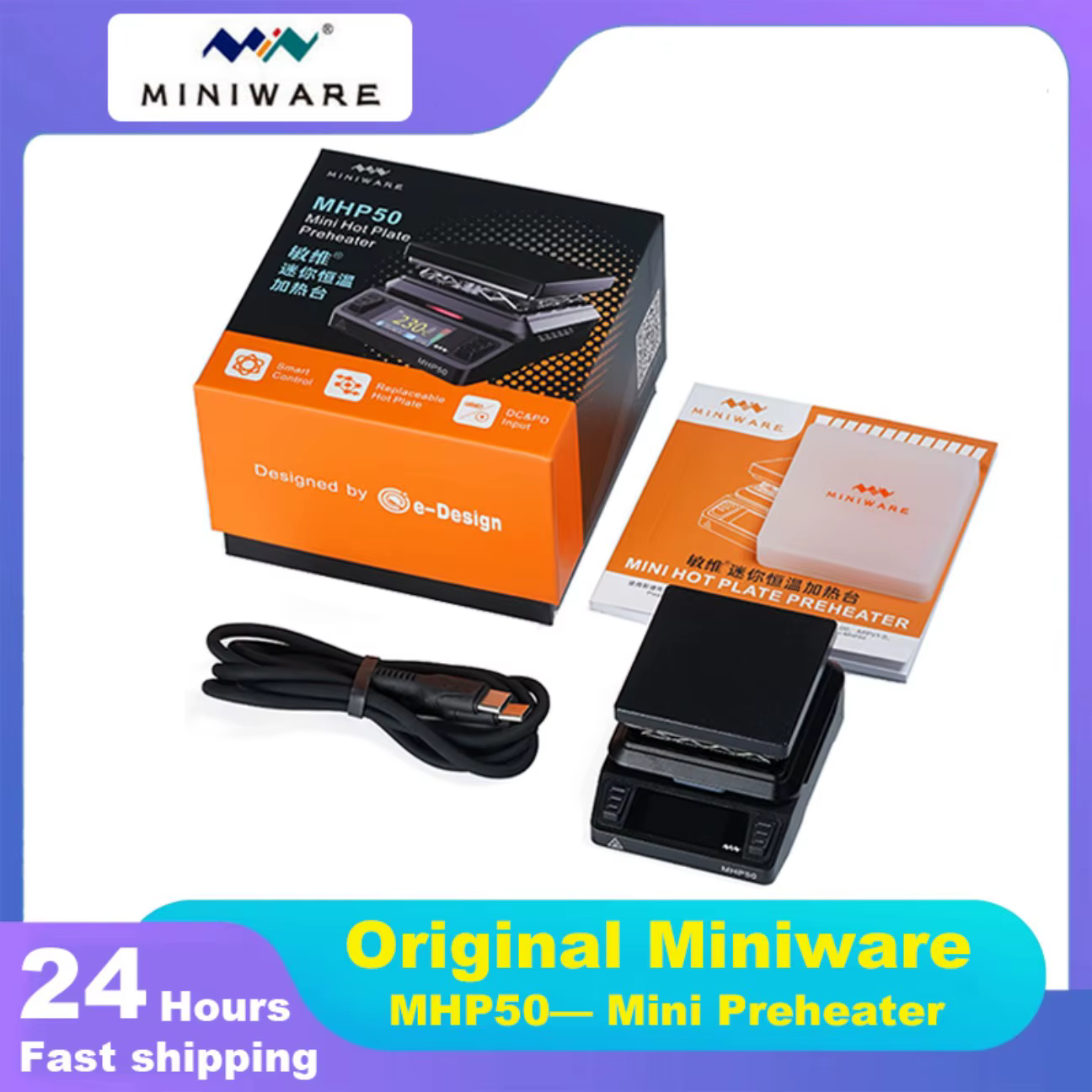 MINIWARE MGardens-Mini Préchauffeur de Plaque Chauffante, Zone de Chauffage 50x50mm, Température Con