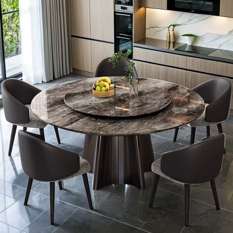 Ensemble table et chaises rondes en marbre de luxe italien, style moderne, pour salon, meubles minim