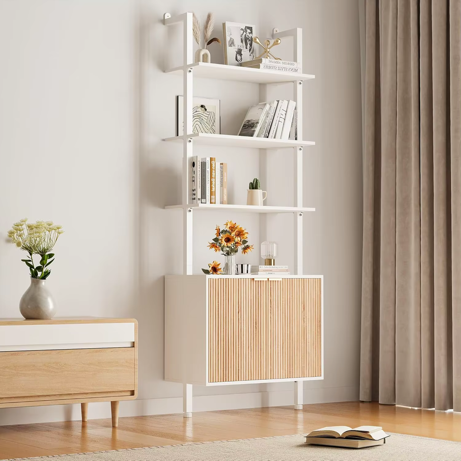 Étagère murale en bois et métal de 74 pouces, bibliothèque, présentoir pour salon, chambre, bureau, 