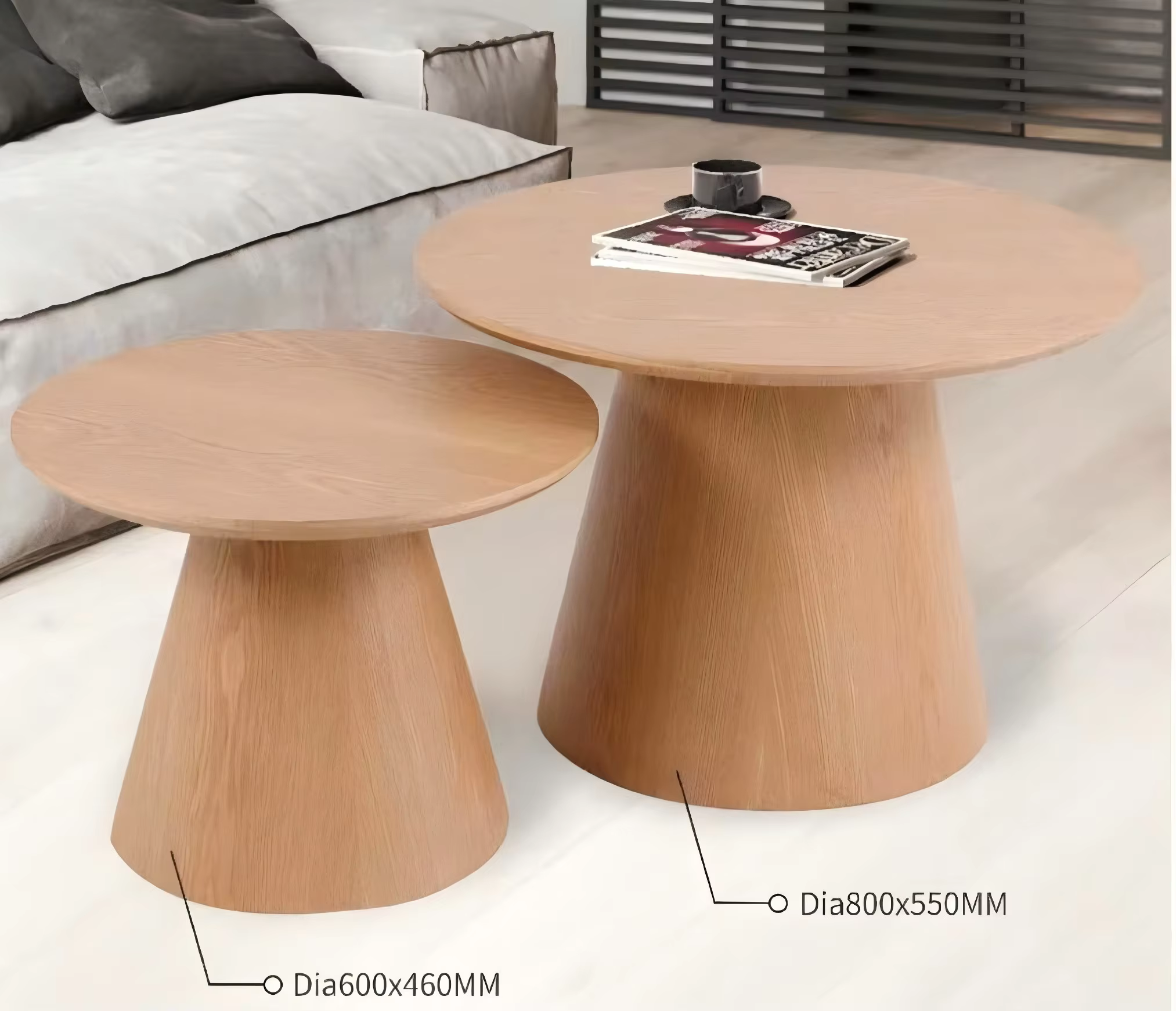 Salon de luxe rond en bois nordique grande Table basse à thé ensemble bois rustique
