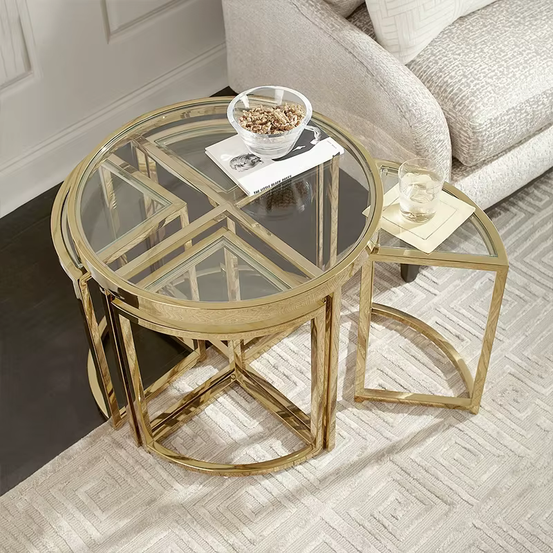 Table basse en métal doré Table d'appoint en acier inoxydable Table en verre meubles Table basse pou