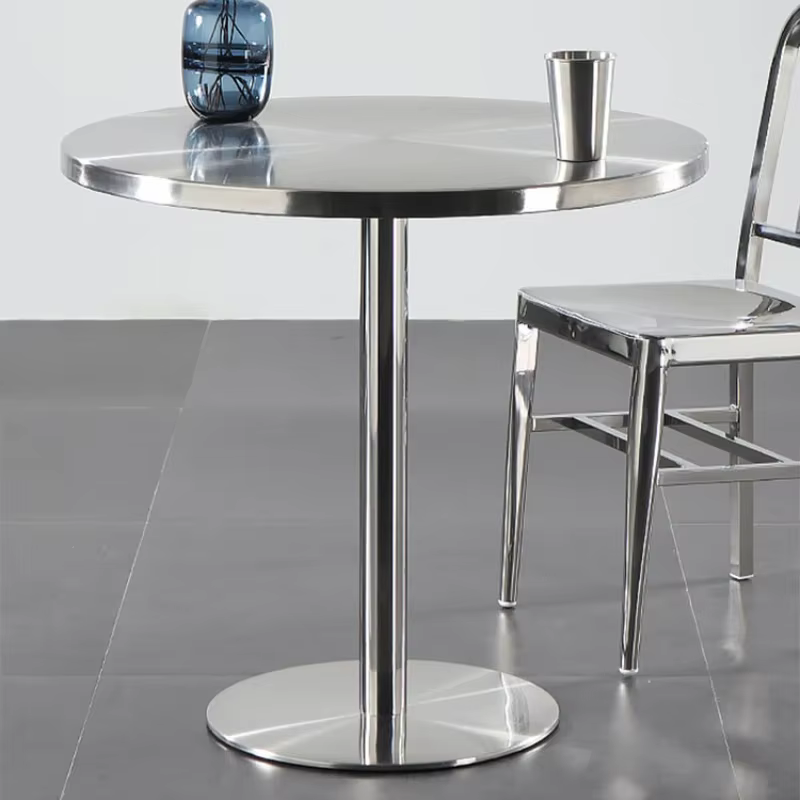 Table de Salle à Manger Ronde en Acier Inoxydable, Mobilier d'Extérieur pour la Maison, Mobile, Simp