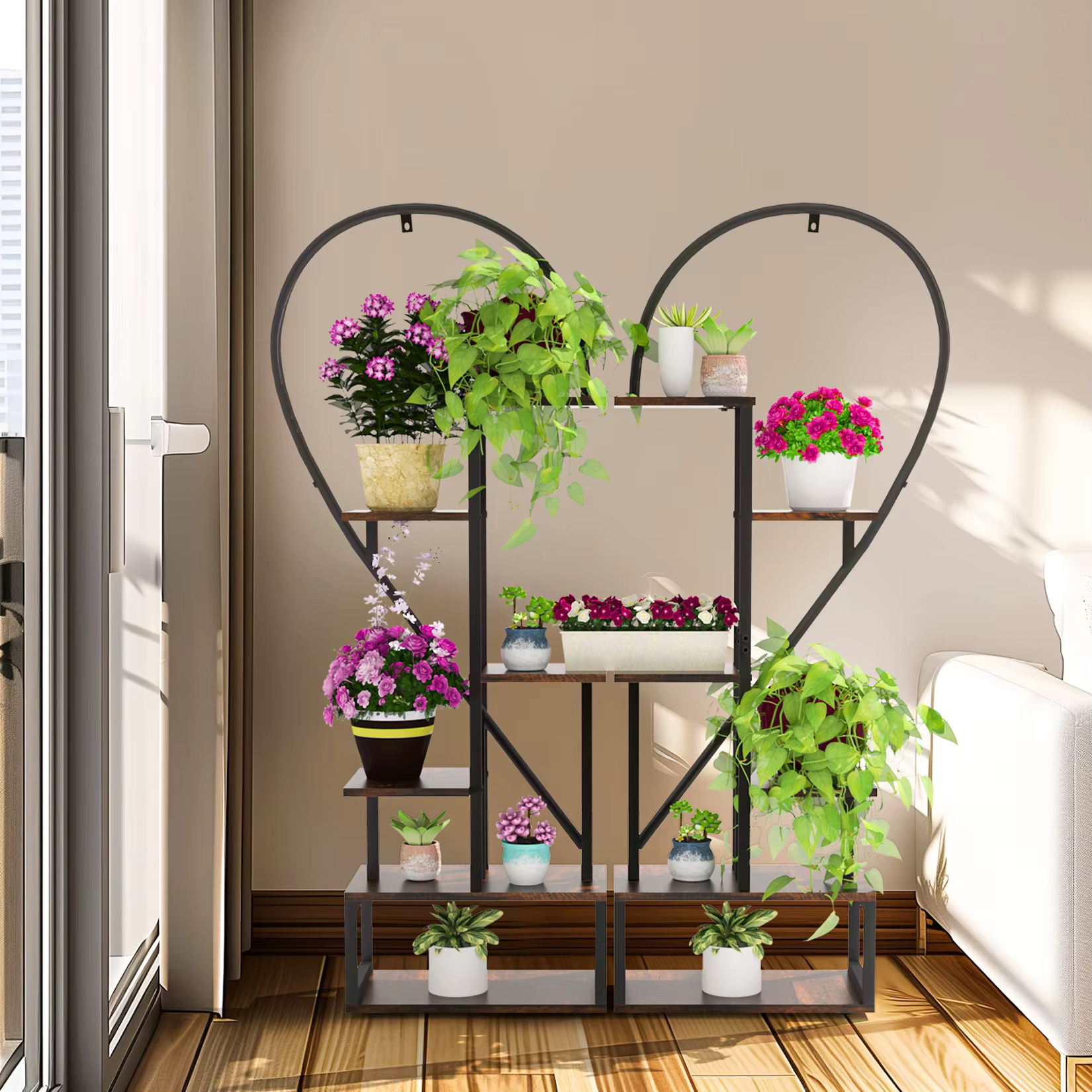 Étagère de rangement pour plantes hautes en forme de cœur, 6 niveaux en métal, support de jardin pou