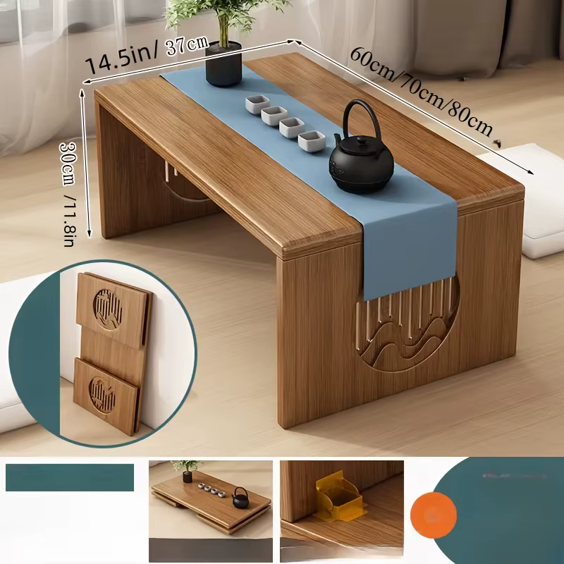 Table pliante polyvalente en bambou – Style japonais, parfaite pour la chambre à coucher et l'étude,