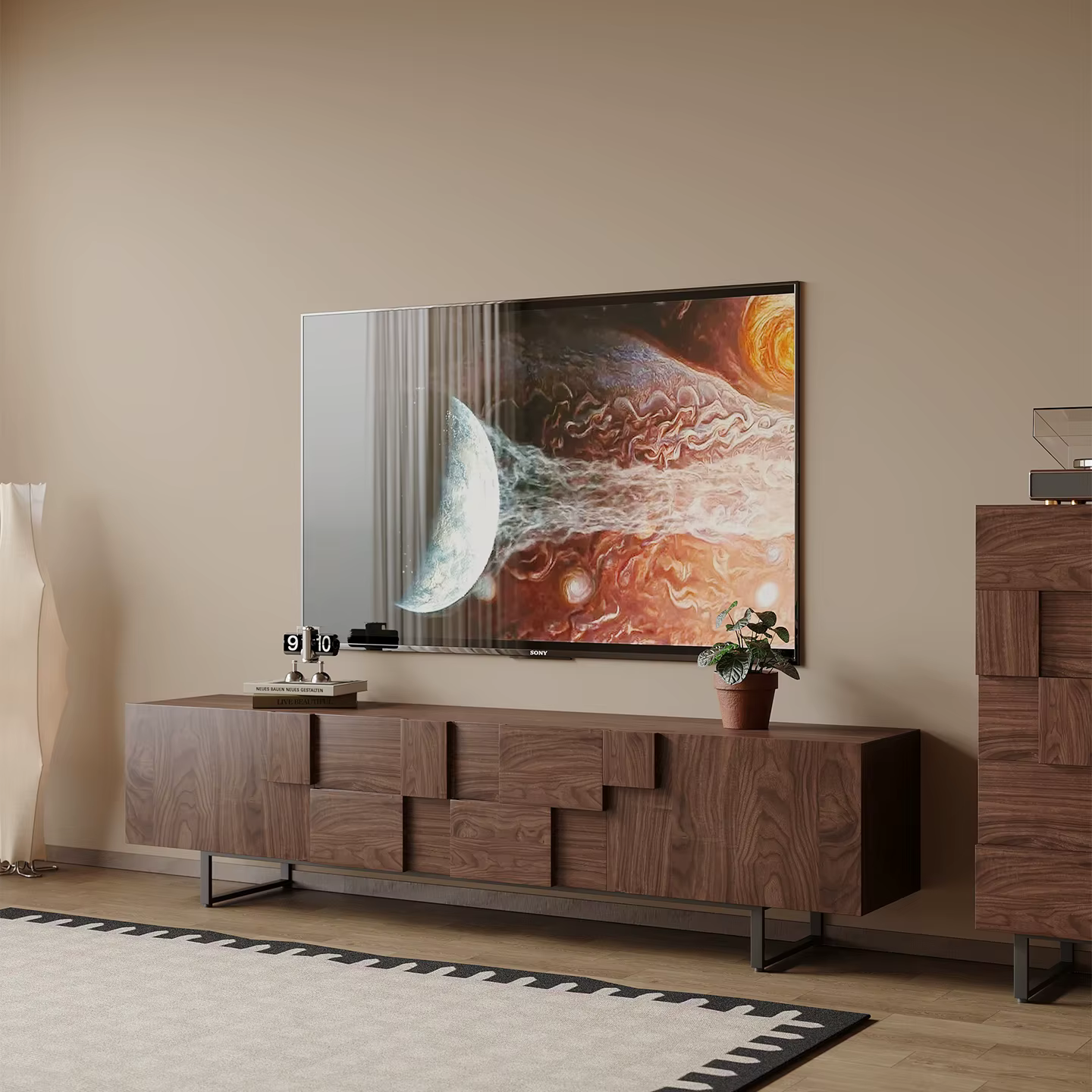 Support en bois Long meuble Tv décoration murale décor concepteur chambre rangement meuble Tv milieu