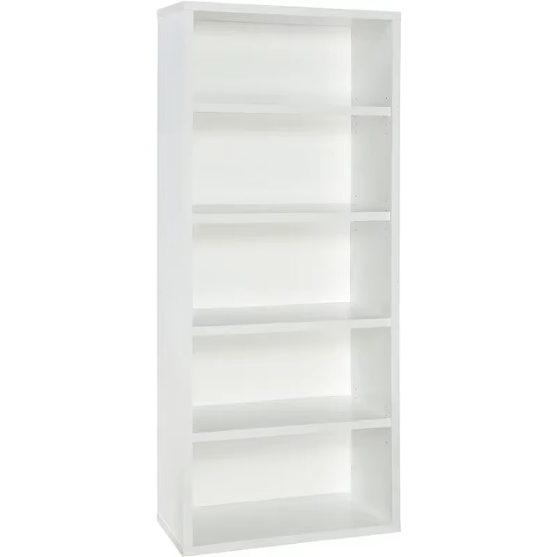 Bibliothèque à 5 étagères, étagères réglables, bibliothèque haute en bois robuste avec panneau arriè