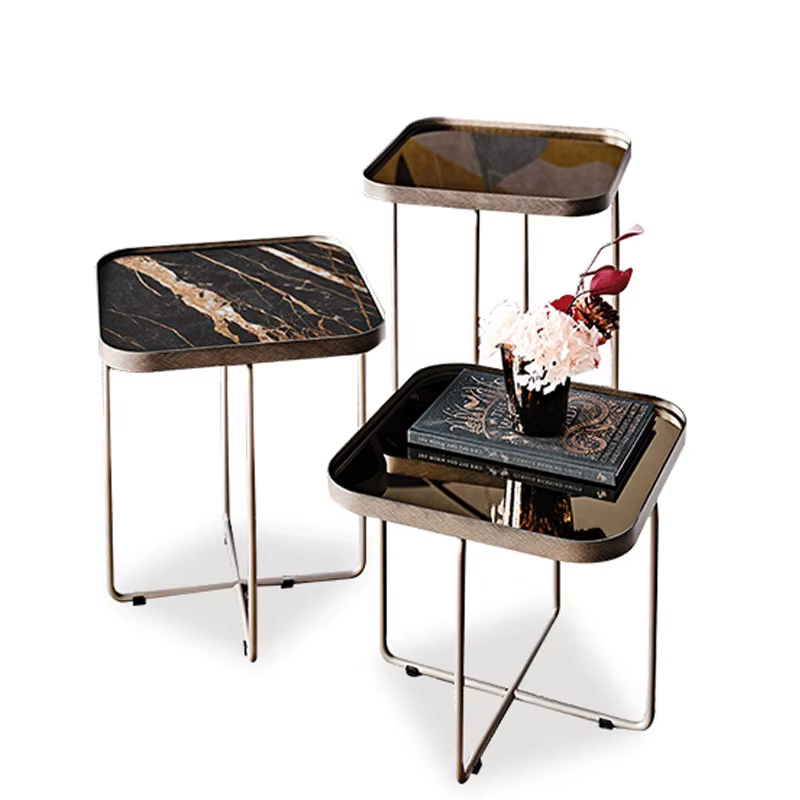 Petite Table basse moderne en marbre noir, Table d'angle d'extrémité de canapé design, Table d'appoi