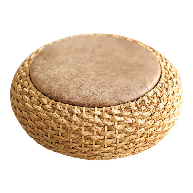 Tabouret pouf rond moderne avec siège en cuir PU