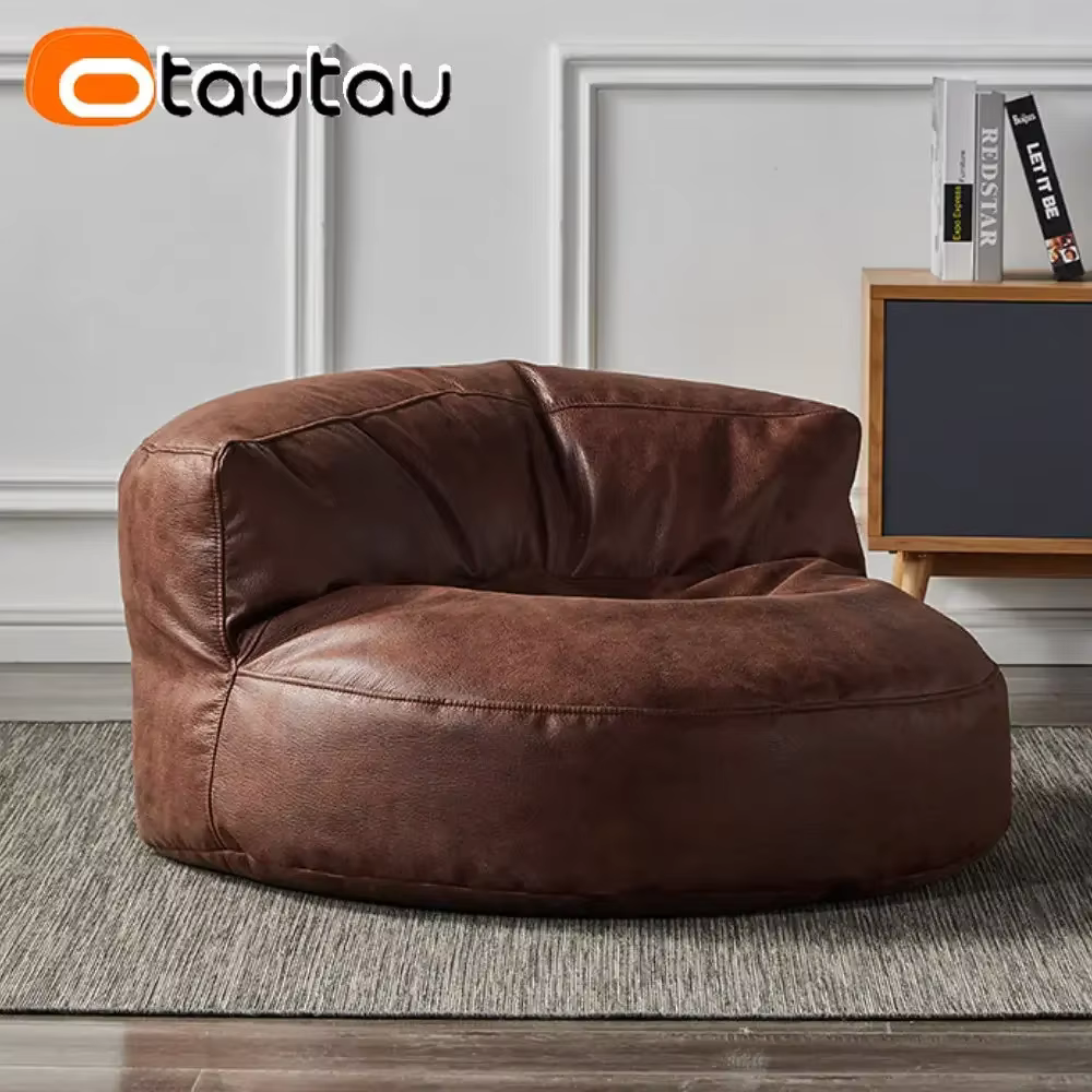 OTAUTAU housse de canapé simple Faux daim cuir paresseux Sac de haricots Sac Pouf chaise sans remplissage