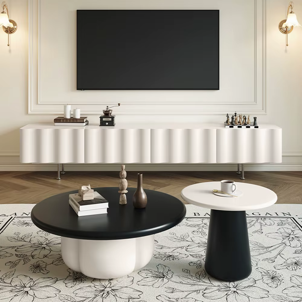 Élégant moderne pieds blancs esthétique meuble TV parfait salon nordique cannelé Design idéal décoration de la maison