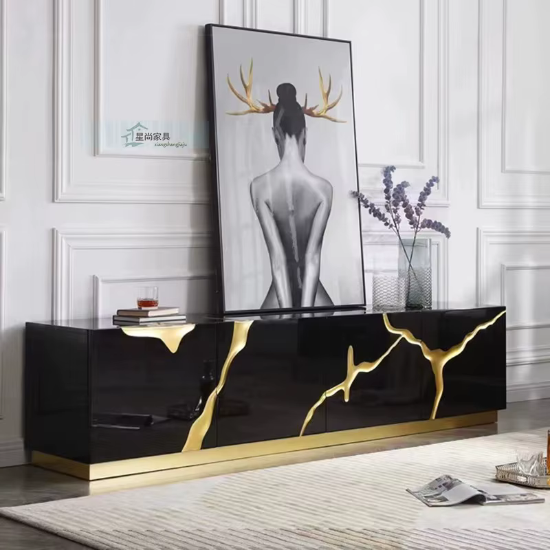 Buffet de Luxe Noir/Blanc avec Accent localité Meuble de Rangement Brcorporelle pour Salon ou Salle à Manger