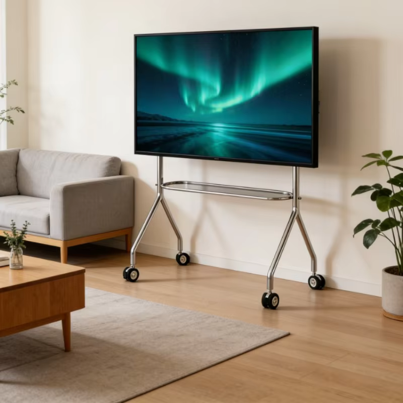 Meuble TV sur roulettes en acier inoxydable