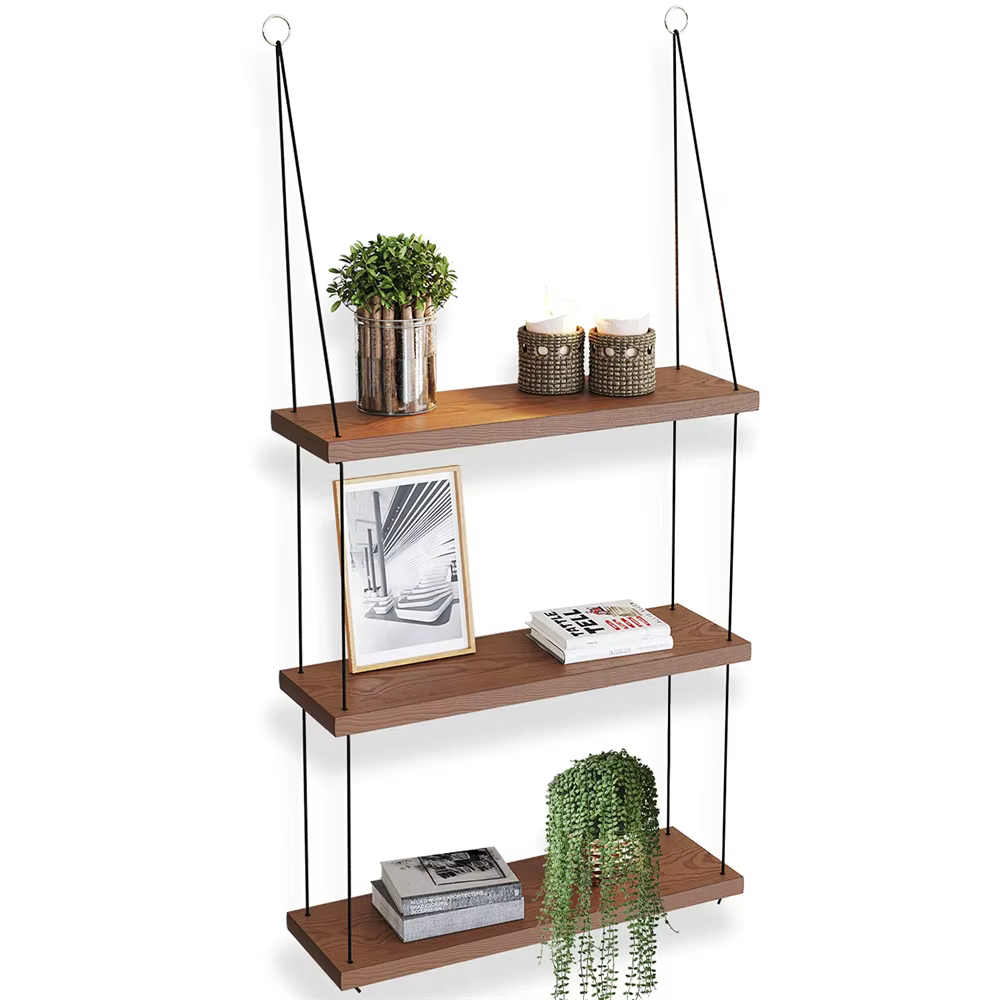 Étagères suspendues – Étagère murale à 3 niveaux – Décor de pièce Boho mignon pour chambre à coucher