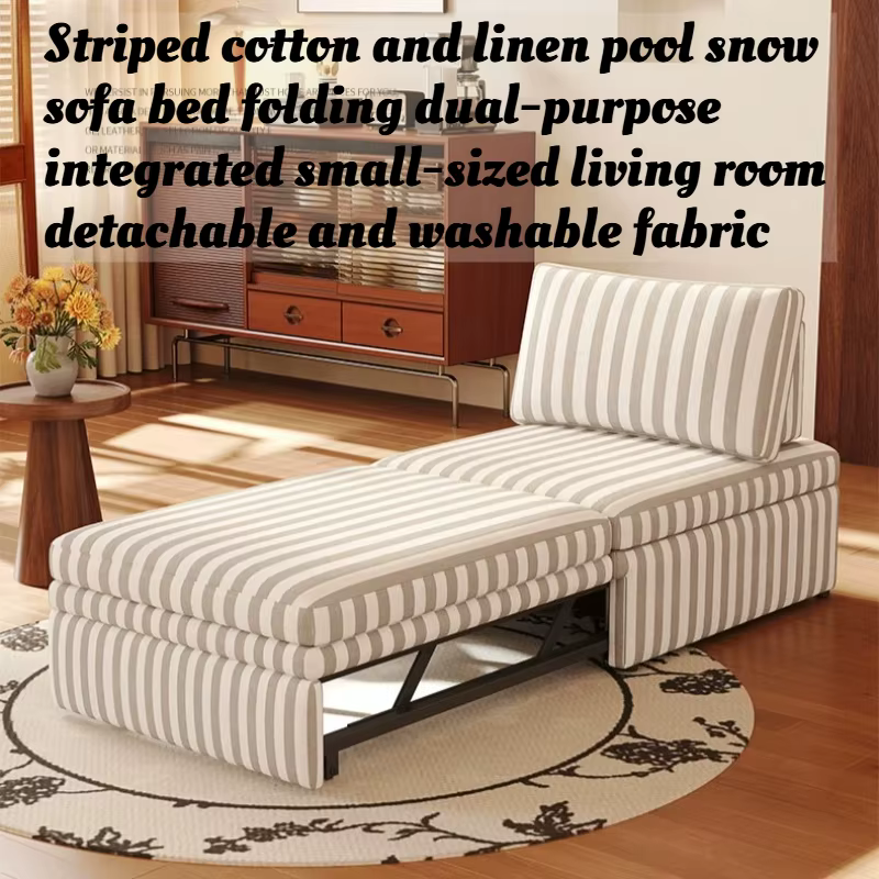 Canapé-lit pliable en tissu lin rayé