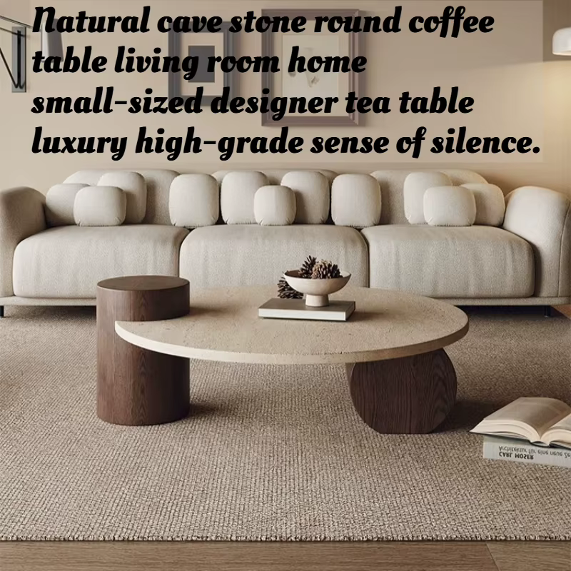 Table basse ronde en travertin pour salon