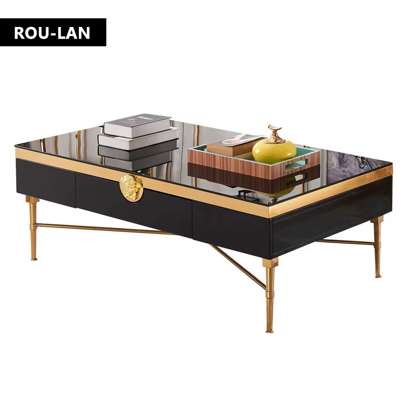 Table basse carrée classique post-moderne en acier inoxydable