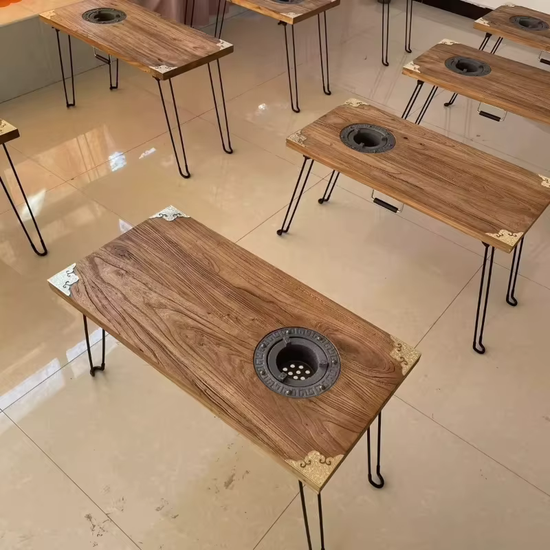 Table de camping pliante en bois massif Yushu avec poêle pour préparer du thé