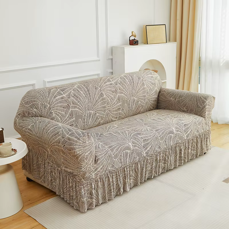 Housse de canapé extensible imprimée 1/2/3/4 places avec jupe