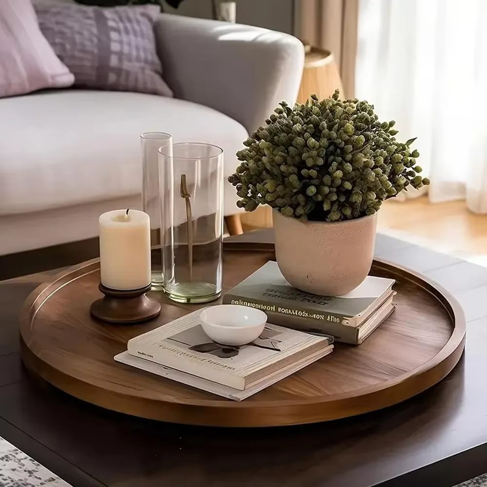 Plateau rond en bois de noyer