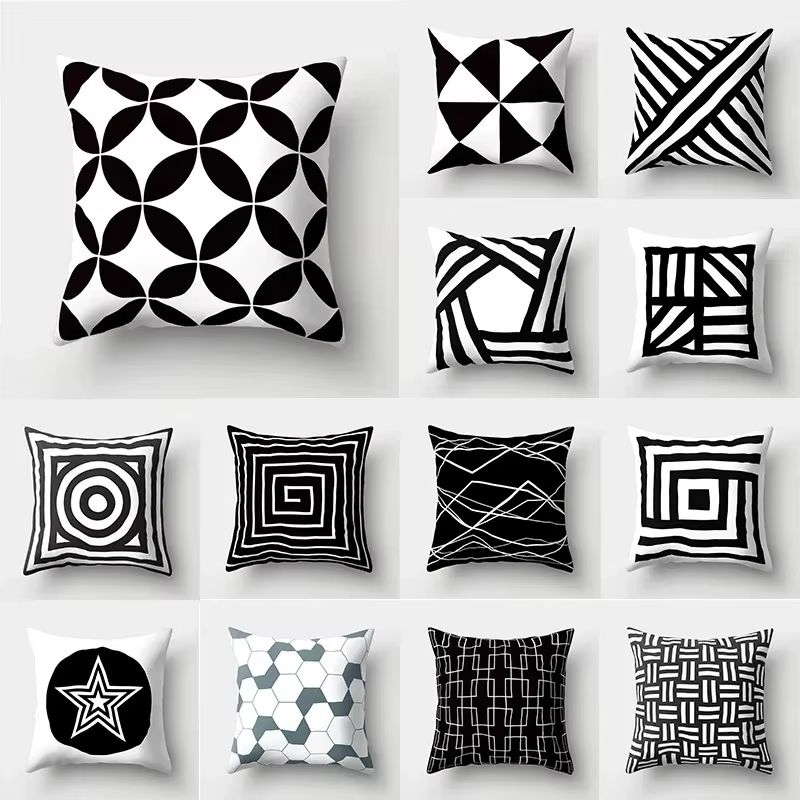 Housse de coussin géométrique noir et blanc
