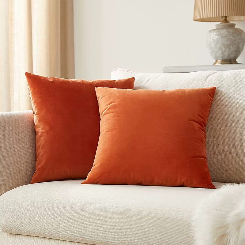 Juste de coussin en velours orange pour canapé