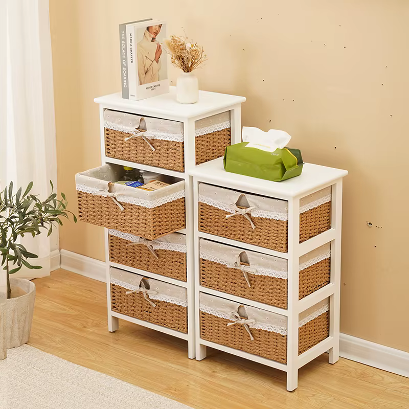 Armoire de rangement en bois massif avec tiroir tissé minimaliste moderne