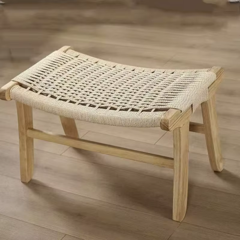 Tabouret bas tissé en bois massif fabriqué à la main