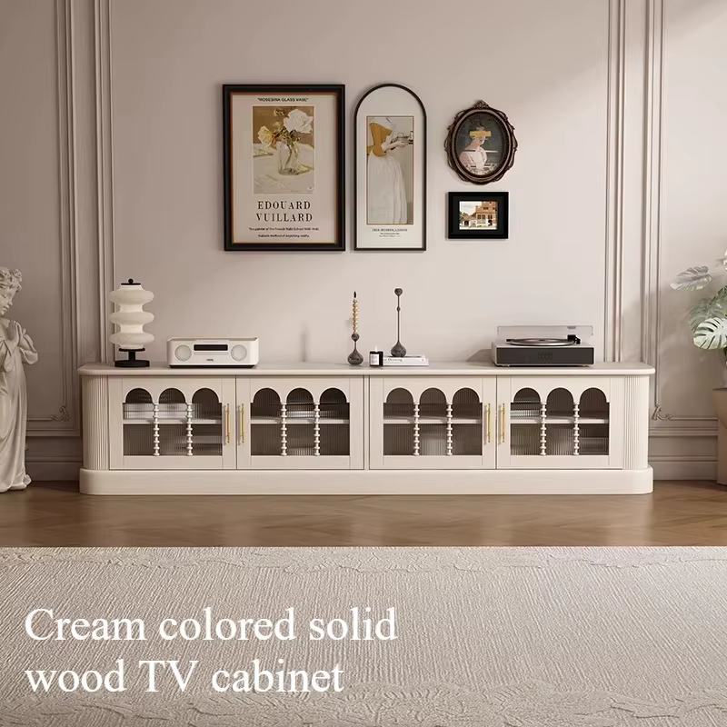 Meuble TV en bois blanc rétro avec portes vitrées de 60 pouces, tiroirs, support bas, pour sol ou mur, style nordique, meubles de maison