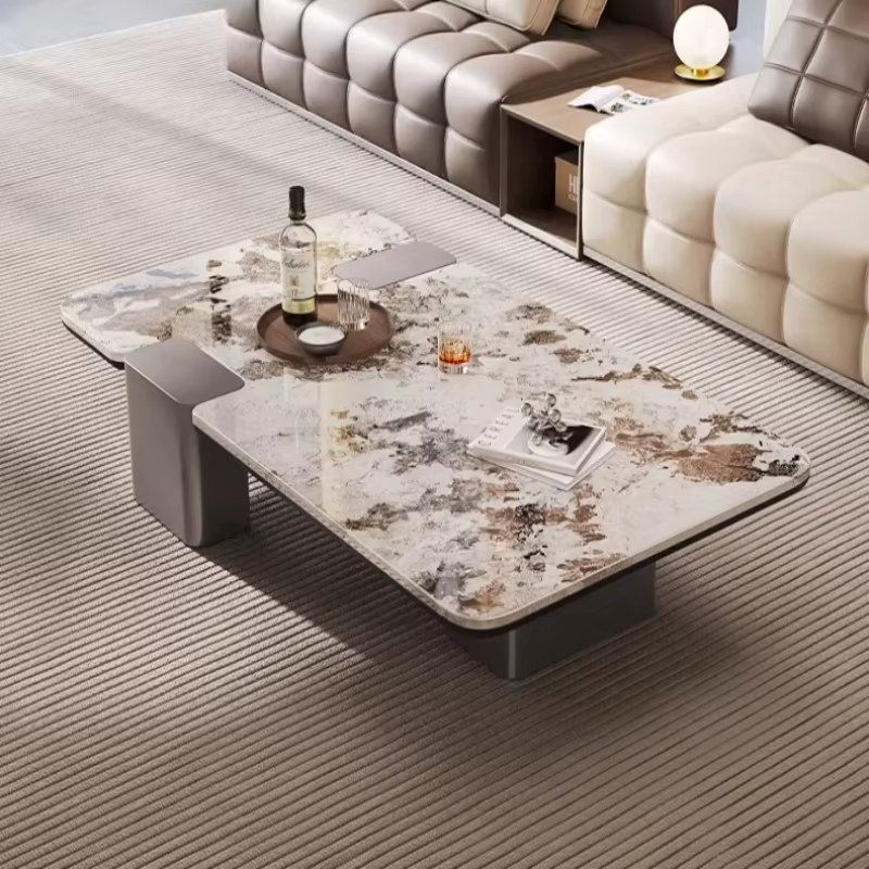 Table basse design rectangulaire moderne avec pieds en métal