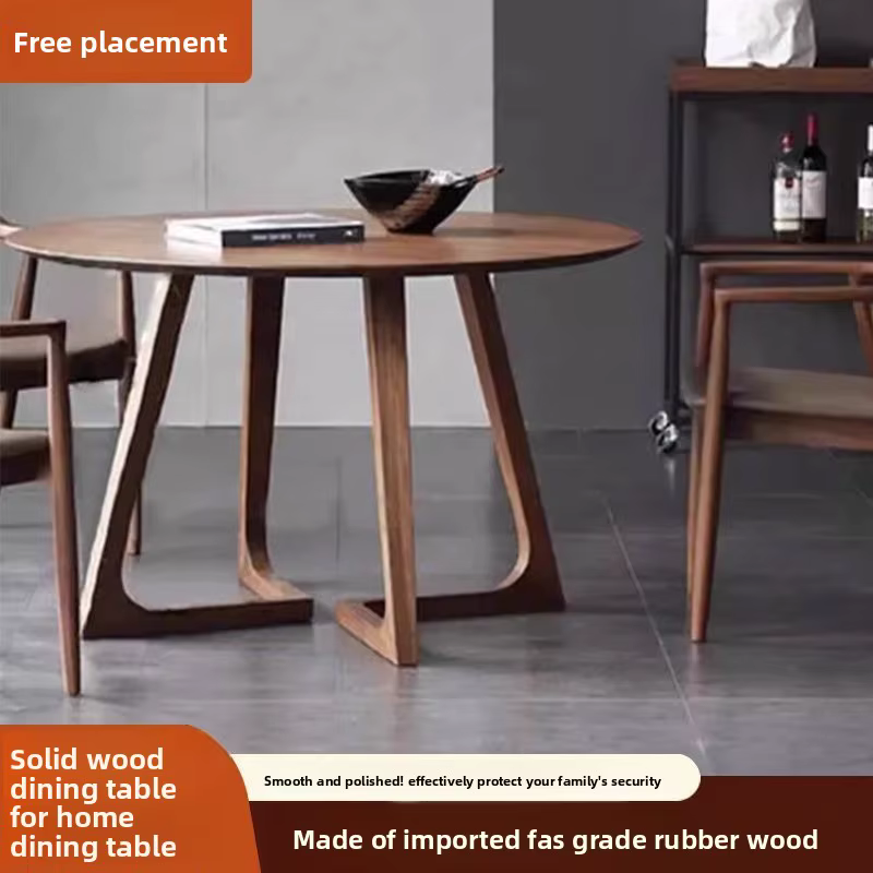 Table de salle à manger ronde en bois massif de caoutchouc