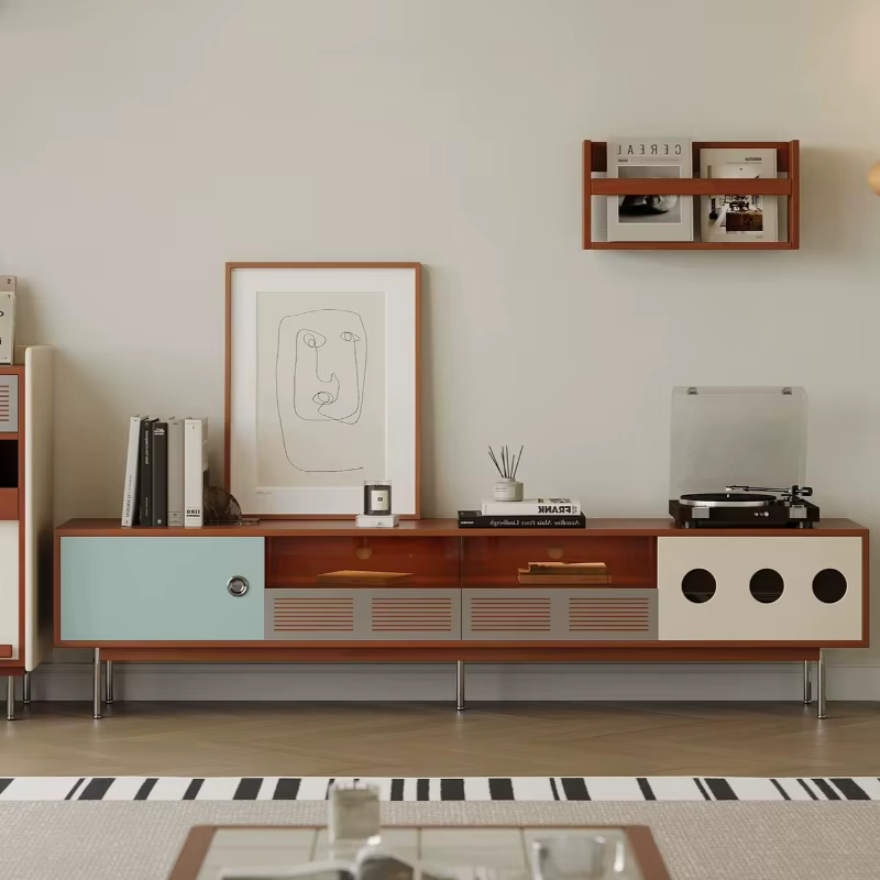 Meuble TV mural décoratif en bois avec tiroir