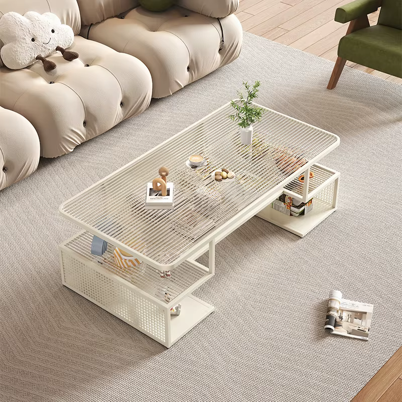 Tables basses rectangulaires blanches en verre De luxe