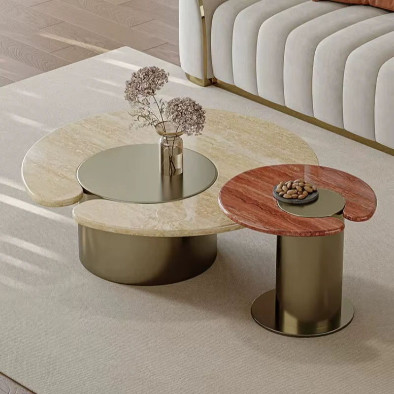 Table basse irrégulière en marbre chromé pour salon