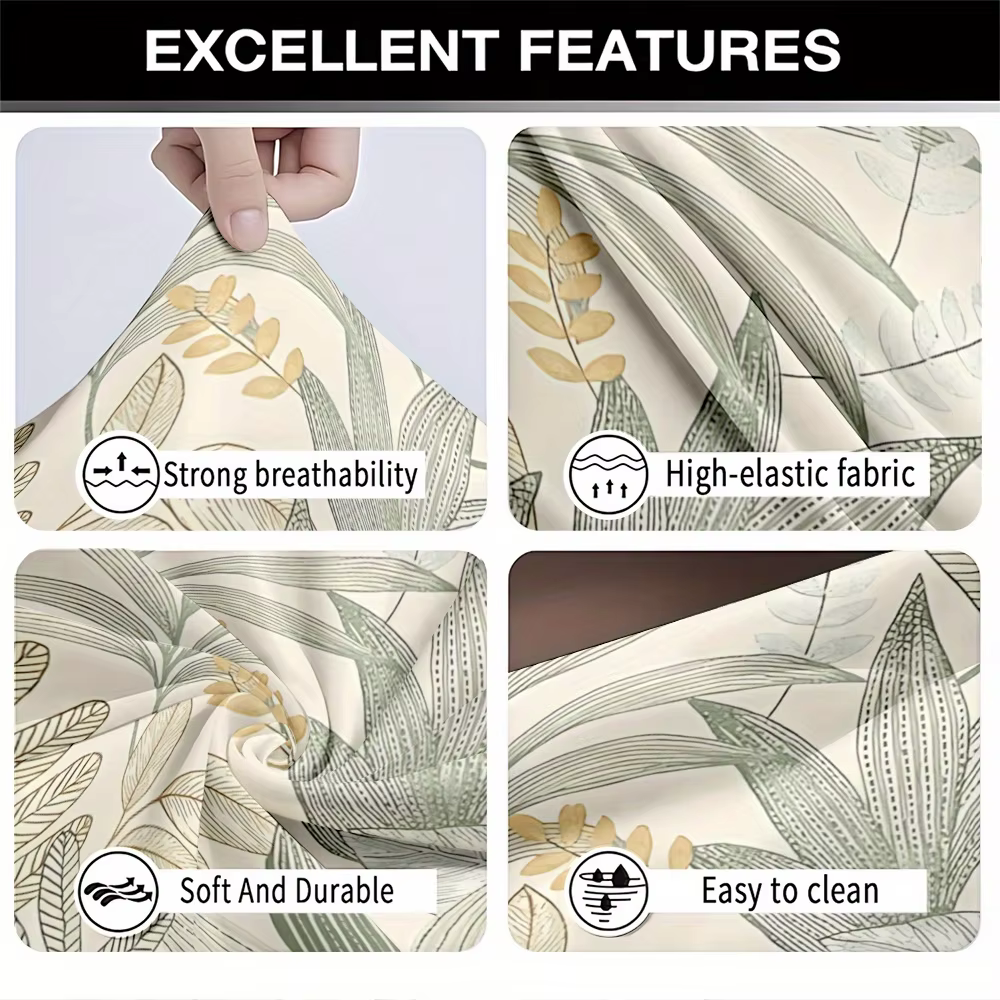 Housse de canapé extensible à imprimé feuilles tropicales vert sauge bohème