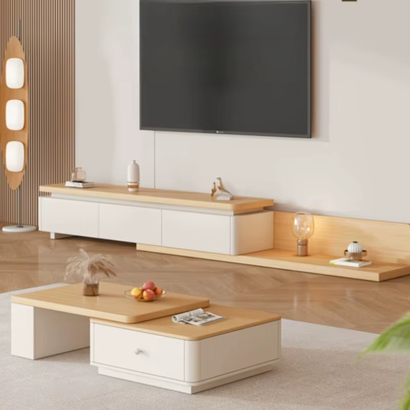 Meuble TV de sol en bois massif pour salon