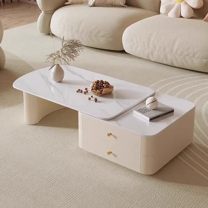 Petite Table basse réglable tiroirs Design Tables basses extensibles blanches rangement