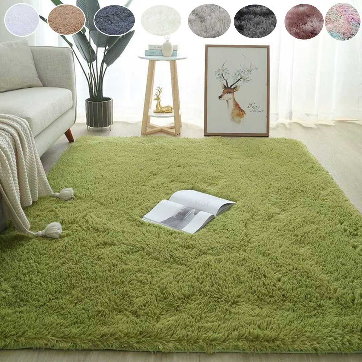 Tapis en peluche pour salon, canapé, Table basse, vert, rose, couvertures douces et moelleuses, tapis antidérapant pour chambre d'enfant, décoration de maison