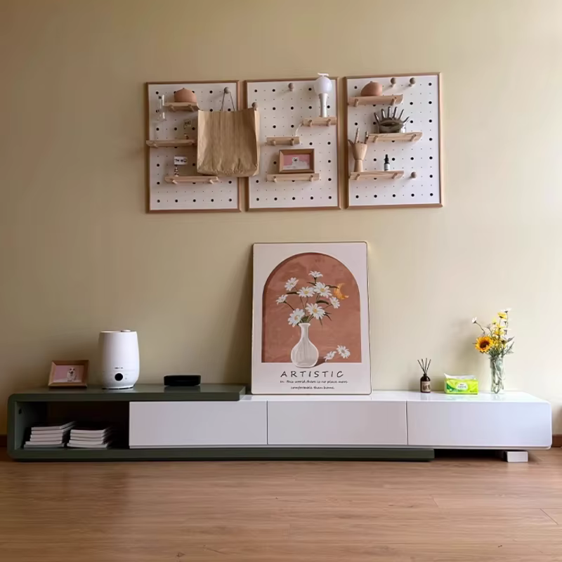 Meuble TV sur pied moderne en bois massif pour salon