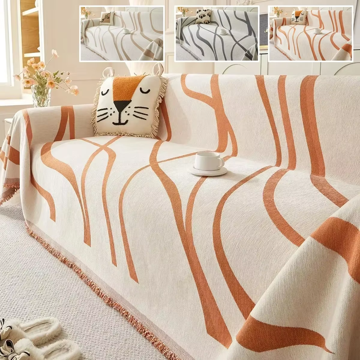 Serviette de canapé en Chenille de Style Boho avec glands