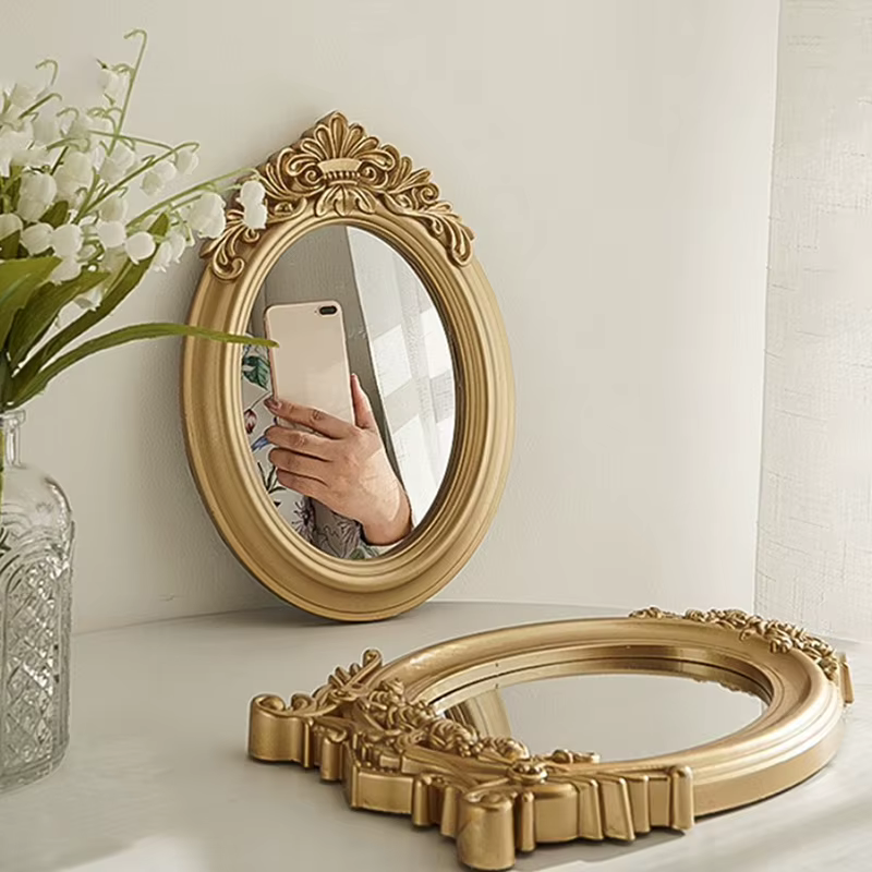 Miroir de table rustique de style français avec cadre sculpté