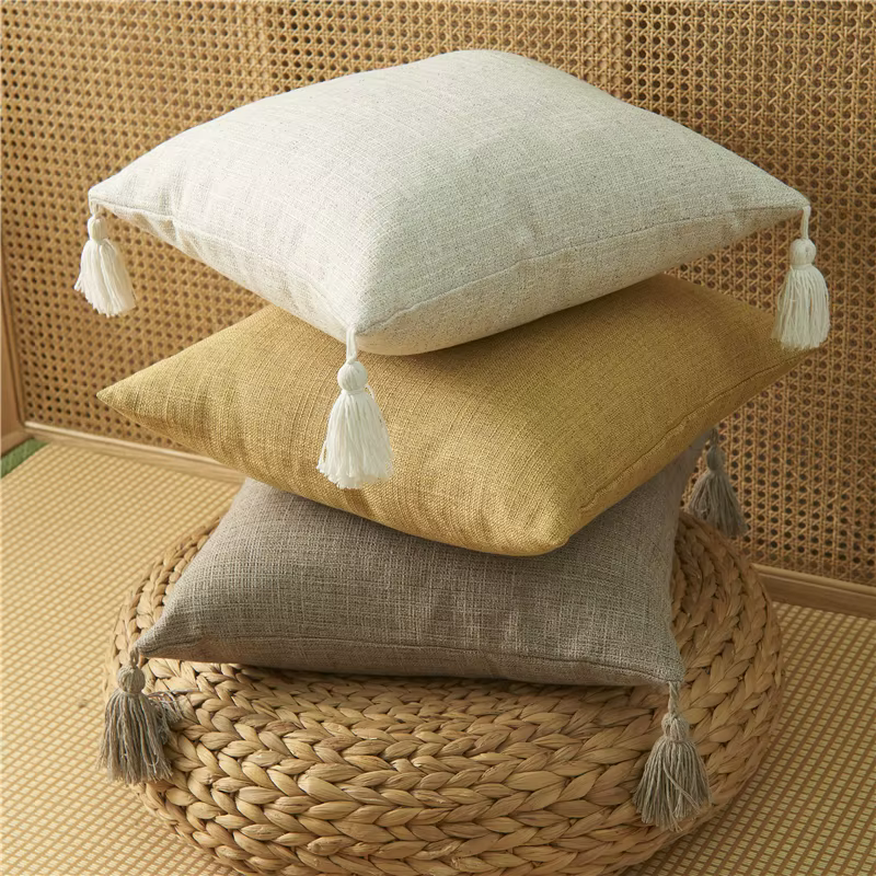 Juste de coussin décorative en lin jaune pour canapé