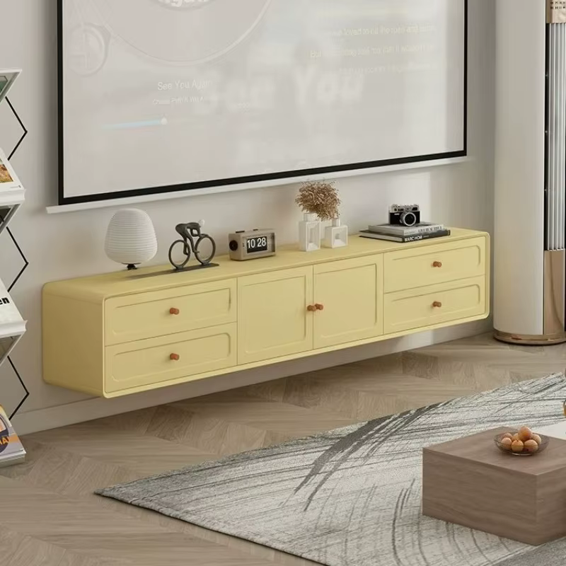 Meuble TV moderne pour chambre à coucher en bois massif avec rangement intelligent