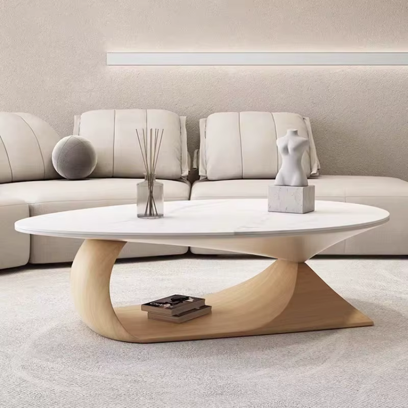 Table basse ovale en bois pour salon