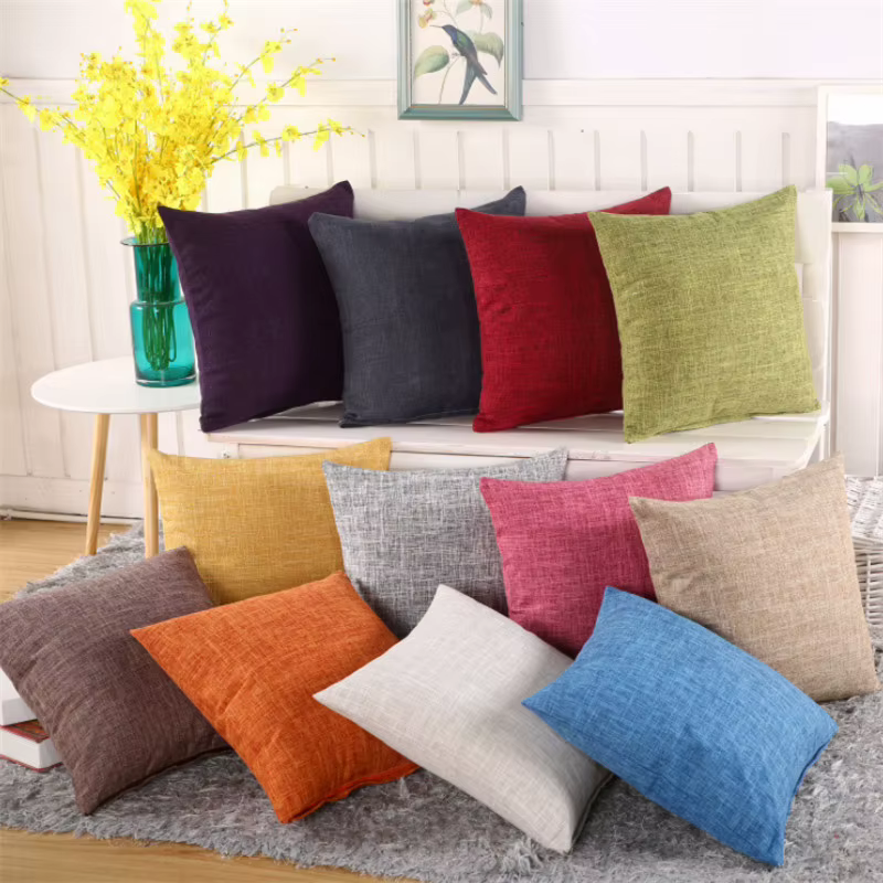 Housse de coussin de canapé en coton et lin de couleur unie 40x40cm/45x45cm