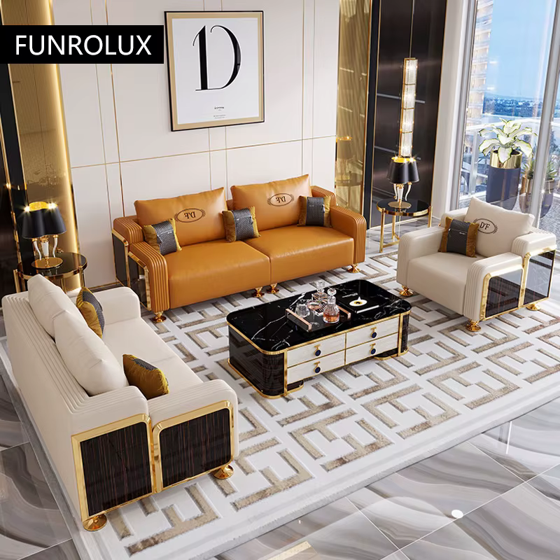 Ensemble de canapé en cuir de luxe moderne avec bois